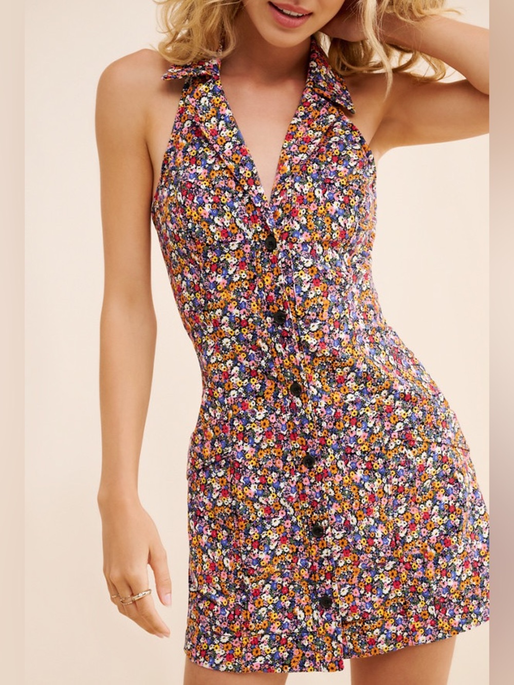 Anthropologie maeve amelia floral halter collared racer back mini dress